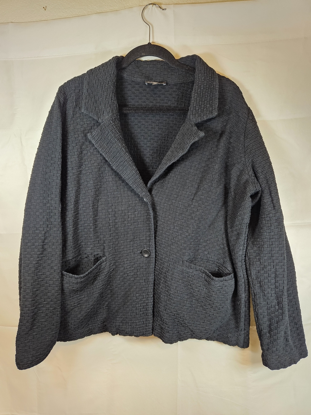Eileen Fisher Textured Black Button Blazer Large